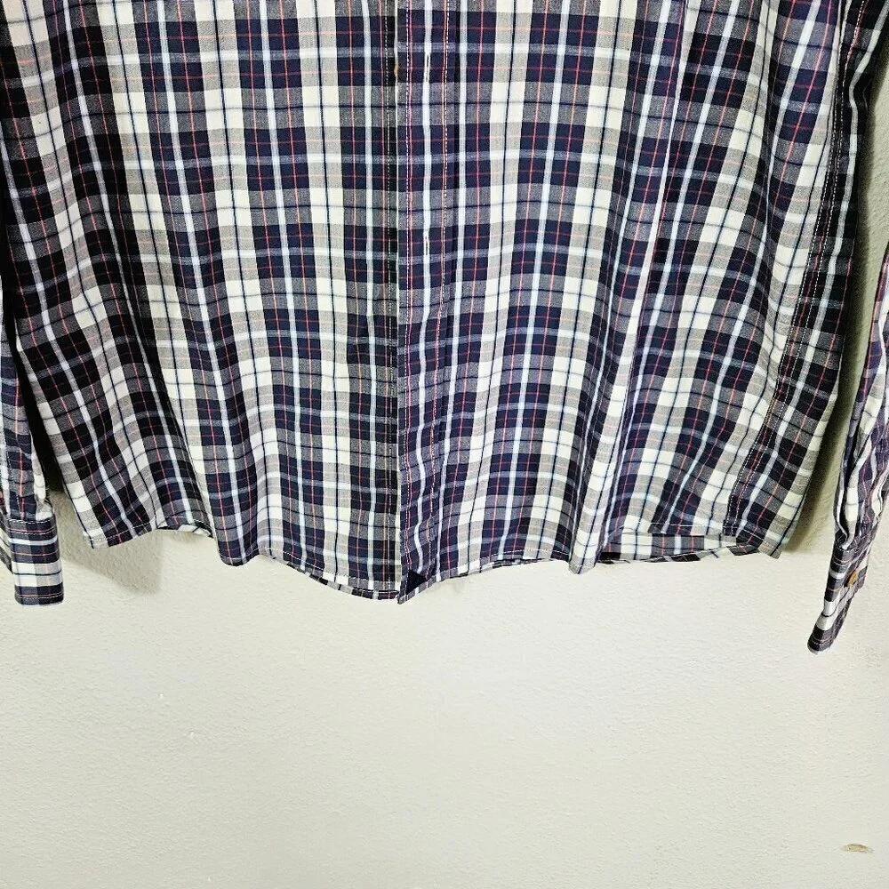 UNTUCKit Men's Slim Fit Blue Plaid Casual Preppy Long Sleeve Shirt Size Large